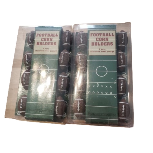 FOOTBALL CORN HOLDERS STAINLESS STEEL PRONGS (2 BOXES SET OF 8) 2014 COMPANION - Picture 2 of 10